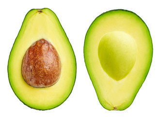 Avocado collection isolated on white. Avocado half Clipping Path. Avocado studio macro shooting