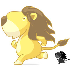 Lion Cartoon Jogging or Race, Side View