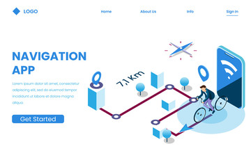 mobile app direction for tracking in isometric illustration style, navigation concept