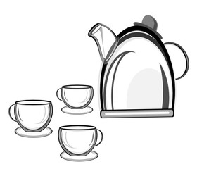 a kettle and glass tea set Hot tea,  illustration Kitchen utensils and breakfast - afternoon, beverages