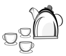a kettle and glass tea set Hot tea,  illustration Kitchen utensils and breakfast - afternoon, beverages
