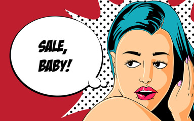 Cartoon style young girl with hand near her face.