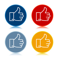 Thumbs up like icon trendy flat round buttons set illustration design