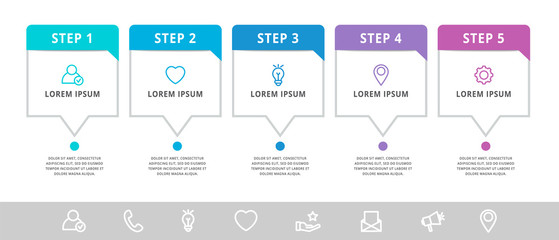 Vector modern infographic flat template label for five diagrams, graph, presentation. Business concept with 5 options and rectangles. Blank space for content, step for step, timeline, workflow, web
