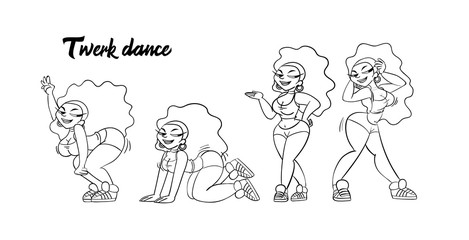 Twerk dance character afro sexy girl in cartoon style.