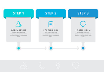 Vector modern infographic flat template label for three diagrams, graph, presentation. Business concept with 3 options and rectangles. Blank space for content, step for step, timeline, workflow, web