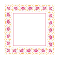 Greeting card template in vector. Pink heart and star with empty space for text. Square frame. Drawn cute Doodle style. Beautiful banner for social networks, website,