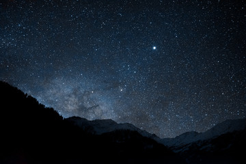 galaxy with snow mountain night photography