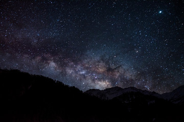 Fototapeta na wymiar milky way galaxy with snow mountain night photography