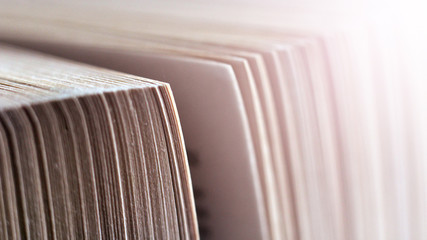 The pages of an open book are very close