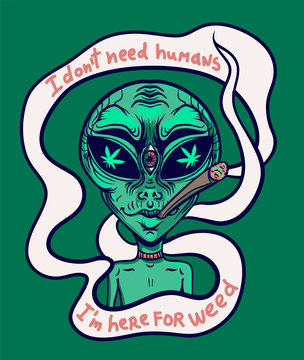 alien with joint t-shirt print, tattoo
