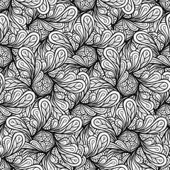 Black and white abstract tangle seamless pattern.