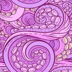 Octopus tentacles colorful vector seamless pattern