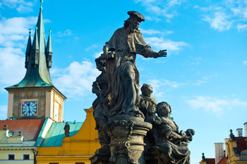 Fototapeta premium Town bridge tower in Prague, Czech republic, central Europe.