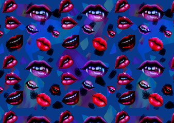 pattern with hand-drawn lips