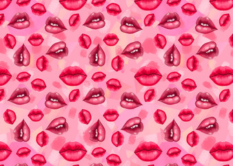 pattern with hand-drawn lips