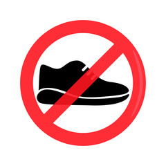  Prohibition of wearing shoes sign vector graphic. Athletic shoes crossed out.