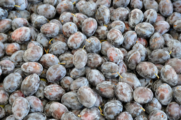 fresh and organic black plums at the market