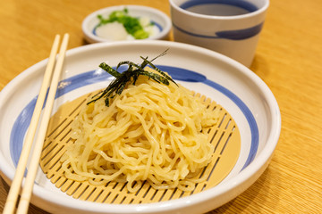 Japanese cold ramen noodles or Zaru ramen.