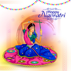 Woman performing Garba dance in Dandiya Raas for Dussehra or Navratri in vector