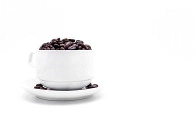 coffee beans in the cup on white background