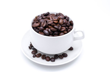 coffee beans in the cup on white background