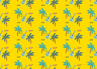 seamless pattern with ukulele and palm tree ©  Shamanska Kate