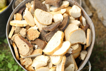 dry rusks bread basket close up photo