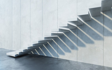 Naklejka premium modern staircase in concrete interior, 3d rendering