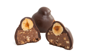 chocolate candies with nuts Isolated