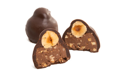 chocolate candies with nuts Isolated
