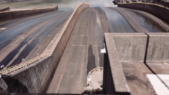 Top perspective of the drainage ramp on the Itaipu reservoir, Parana River, brazil. 