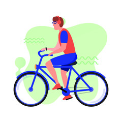 Man riding bicycle. Flat vector illustration.