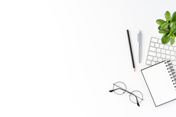 Elegant workspace with business accessories isolated on white background with copyspace. Office desktop