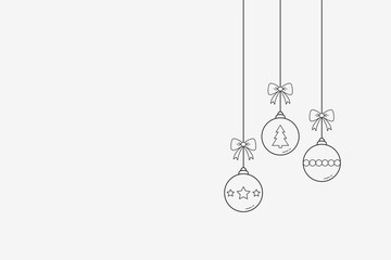 Empty Christmas card with hanging baubles. Decoration. Vector