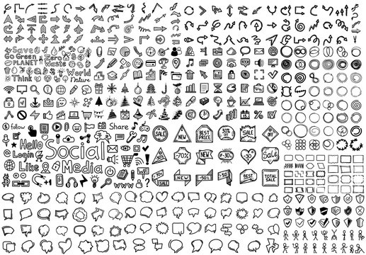 Mega set of hand drawn icons - web, finance, nature, technology, price labels and many other