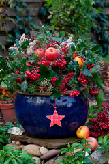 Winterly Decoration In Blue Pot