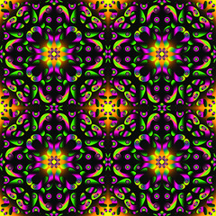 Seamless endless vector repeating multicolored bright ornament of different colors