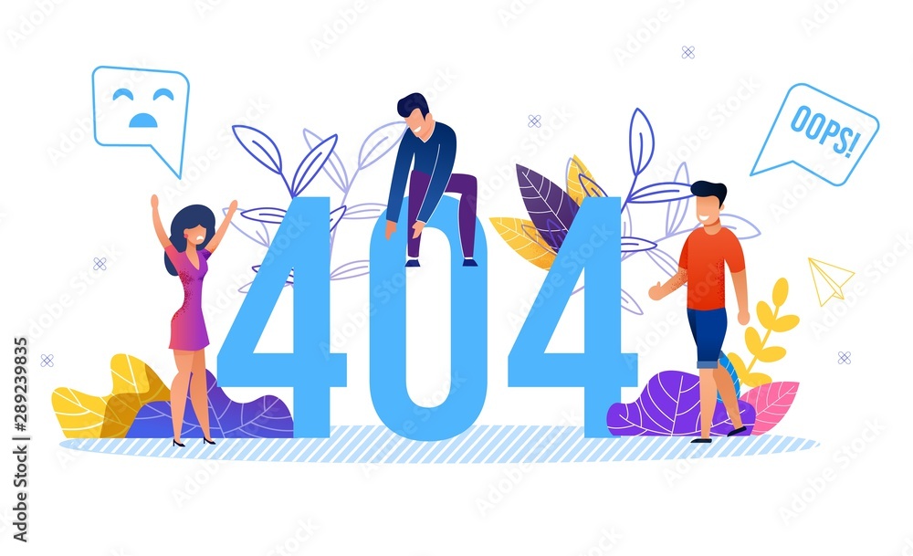 Fototapete error 404 huge numbers and tiny angry people users