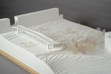 Fototapeta na wymiar Site surrounding model for architectural presentation of a bridge at Geneva on Switzerland