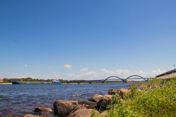 Fototapeta premium Oil tankers on the ship's course on the Volga near Rybinsk.