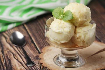 Ice cream scoops in an ice cream bowl