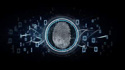 Digirtal figerprint identification and binary code 3d rendering