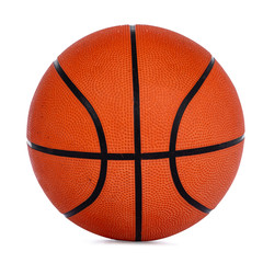 Close up studio shot of orange basket ball, isolated on white background.