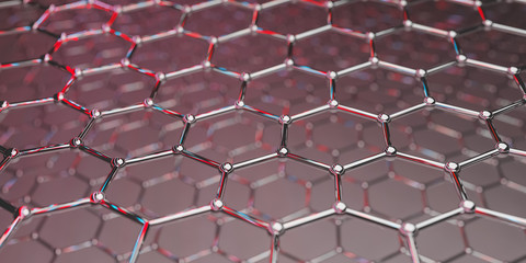 Graphene molecular nano technology structure on a red background - 3d rendering