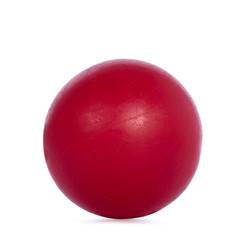 Close up studio shot of plain red ball, isolated on white background.