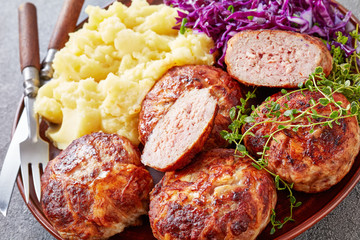 french crepinette, fried flat sausages or patties