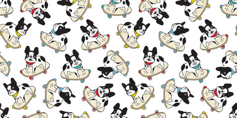 dog seamless pattern french bulldog vector skateboard collar Christmas cartoon scarf isolated tile wallpaper repeat background illustration gift wrap paper design