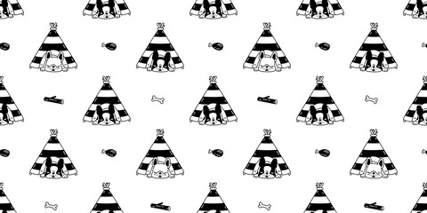 dog seamless pattern french bulldog vector tent house sleeping bone toy cartoon scarf isolated tile background repeat wallpaper doodle illustration design