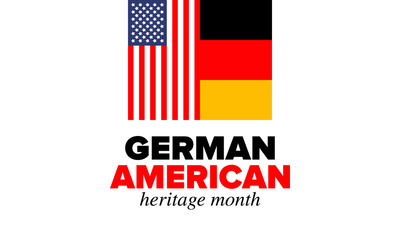 German-American Heritage Month. Happy holiday celebrate annual in October. Germany and United States flag. Culture month. Patriotic design. Poster, card, banner, template. Vector illustration